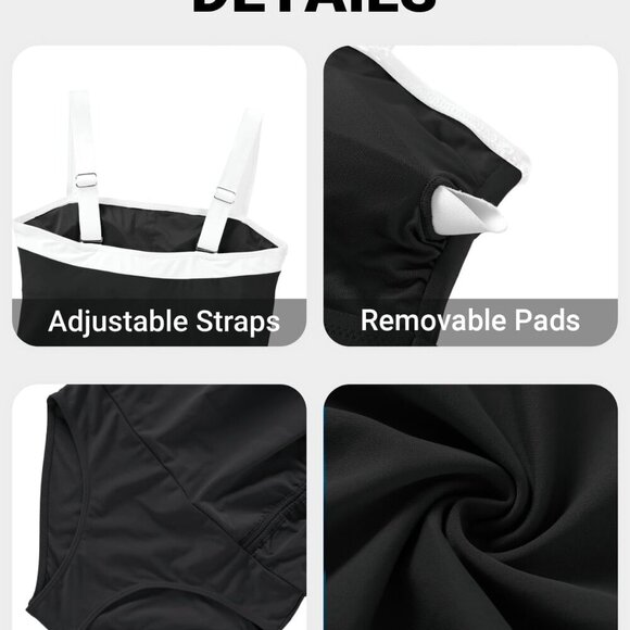 Women Tankini Skirted Two Piece Swimsuit - M Black & White - Picture 3 of 6